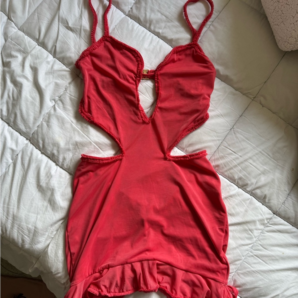 Pink Cutout Dress with Ruffle Hem